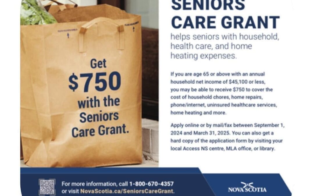 Seniors Care Grant for households with a net income of $45,100 or less till March 31st, 2025