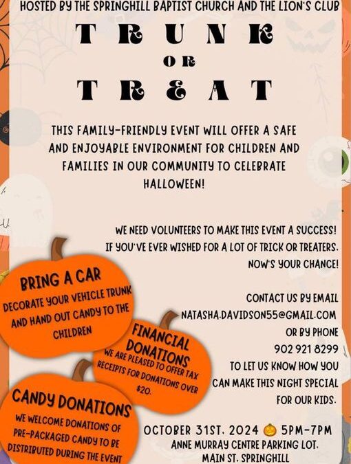 Springhill Baptist Church and Lions Club Present Trunk or Treat October 31st