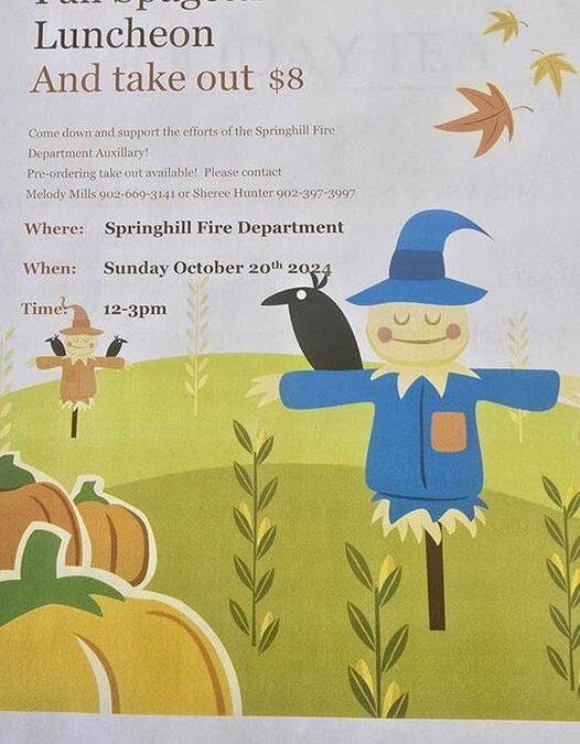 Springhill Fire Department Spaghetti Luncheon Sunday, Oct. 20